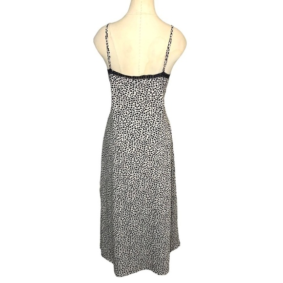RIVER Island Slip Dress Cream Black Hearts Prints Lace Night Lounge wear Sz 14 - Picture 3 of 12